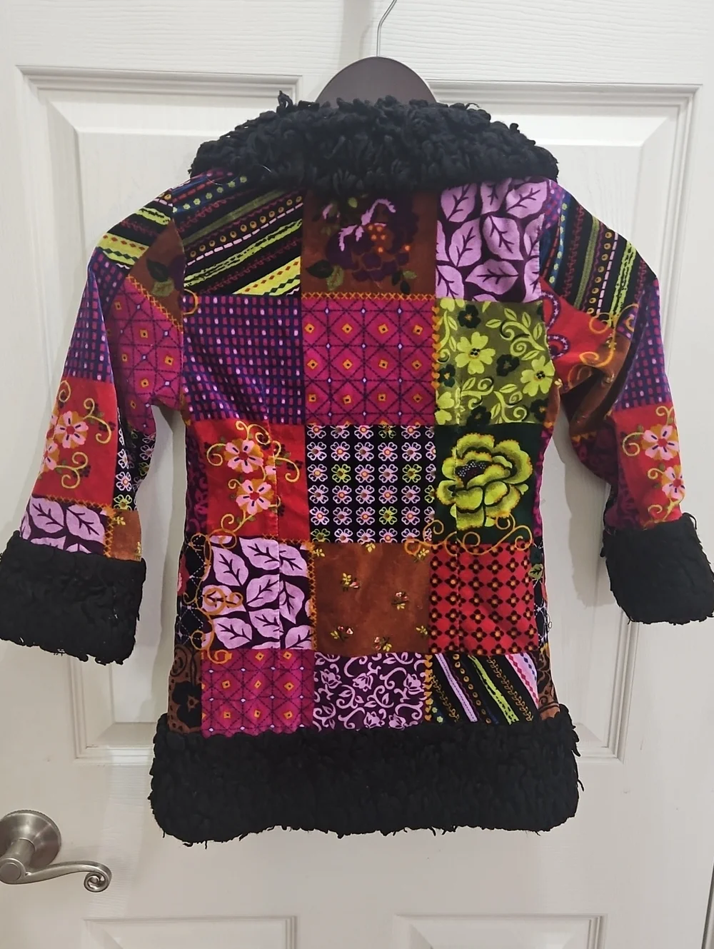 The Childrens Place Patchwork Faux Fur Trim Girls Coat Sz Sm (5/6)